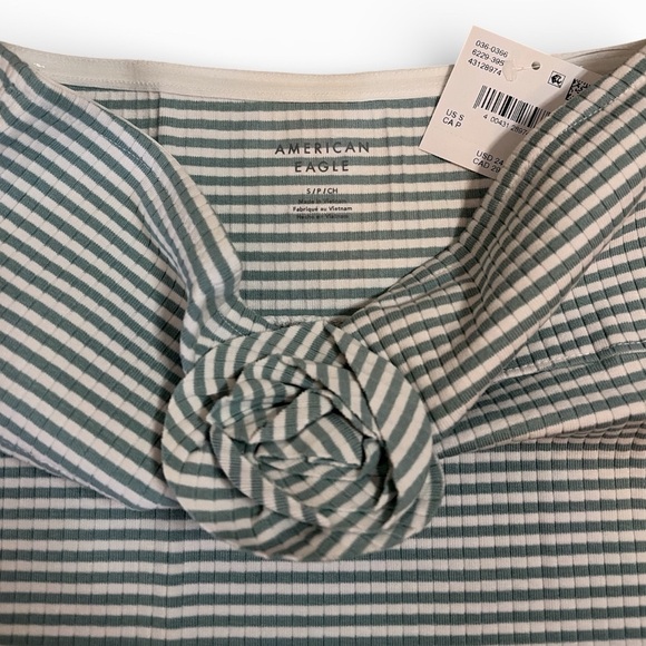 NWT American Eagle Blue Striped Rosette Strapless Summer Ribbed Tube Top | S - Picture 9 of 12